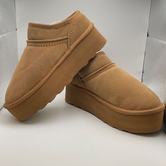 ❄️ CUSHIONAIRE Women's Genuine Suede Cozy Mule Platform SIZE 9.5 CHESTNUT ❄️ - Picture 5 of 8
